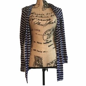 C&C CALIFORNIA Grey & Blue Striped Hooded Cardigan